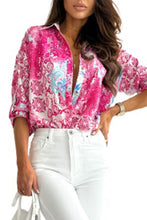 Rose Baroque Floral Roll-tab Sleeve Shirt