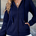 Navy Blue Solid Color Fleece Lined Zip up Hoodie