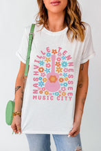 White Floral Guitar NASHVILLE Slogan Graphic T Shirt