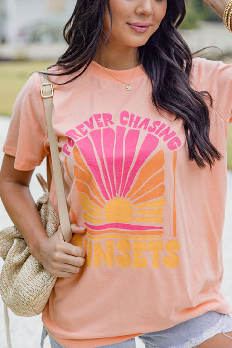 Pink FOREVER CHASING SUNSET Graphic T Shirt