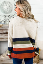 Buttoned Shoulder Drop Shoulder Striped Sweater