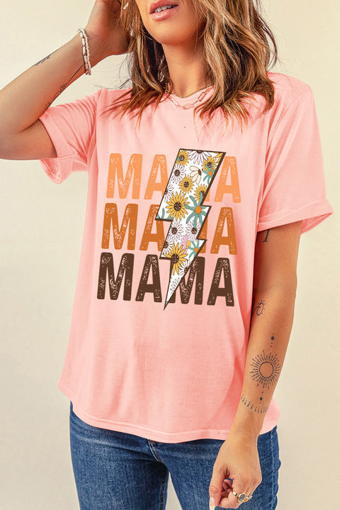 Pink MAMA Sunflower Bolt Graphic T Shirt