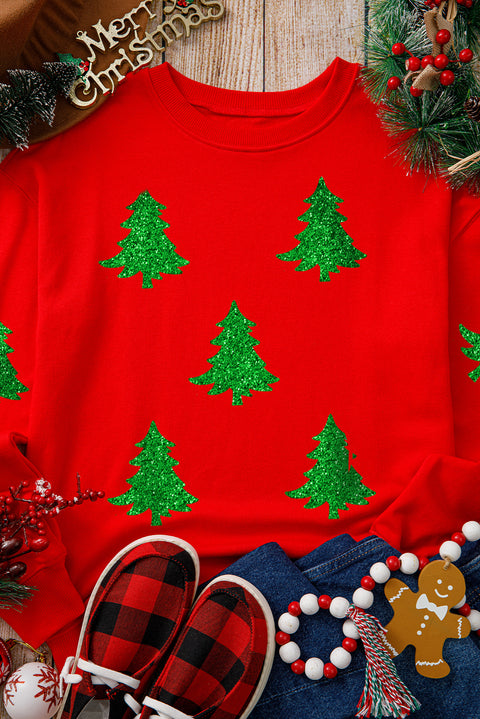 Red Christmas Tree Printed Holiday Fashion Sweatshirt