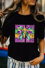 Black MARDI GRAS Fleur de Lis Bowknot Printed Crewneck Tee