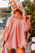 Blusa babydoll con manga pulsera y cuello en V texturizado rosa 