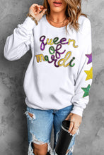 White Sequin queen of party Graphic Star Sleeve Pullover Sweatshirt