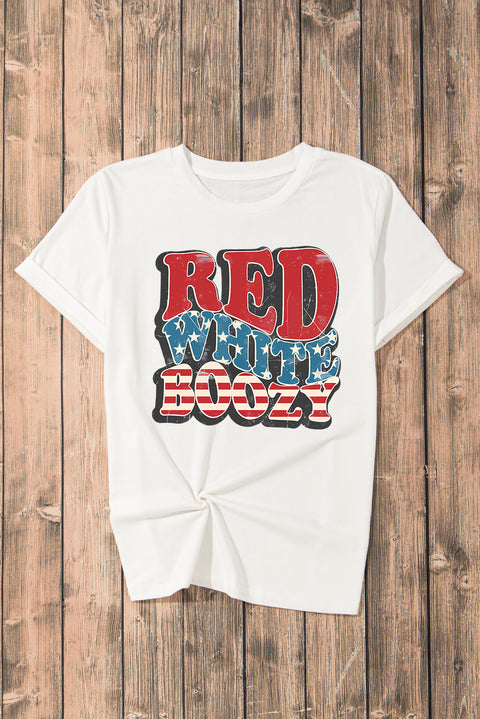 White RED WHITE BOOZY Stars and Stripes Graphic T Shirt