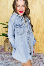 Mist Blue Oversized Contrast Hooded Denim Jacket