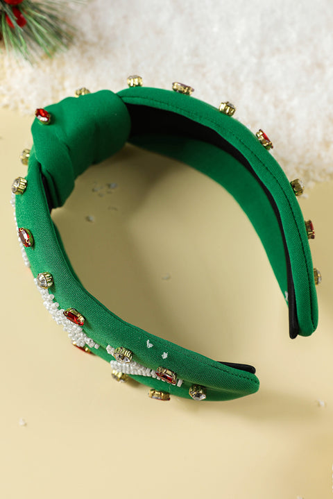 Dark Green Christmas Rice Beaded Rhinestone Wide Headband