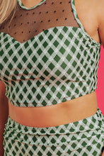 Green Dotted Mesh Plaid Patchwork High Waisted Bikini