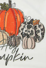 Beige Rhinestone Pumpkin Graphic Crewneck Thanksgiving Sweatshirt