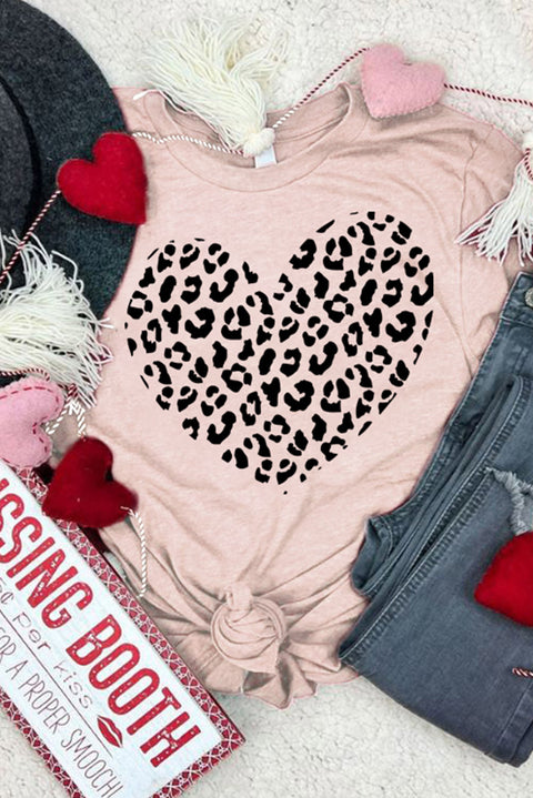 Caqui Camiseta gráfica de manga corta con estampado de leopardo AMEN