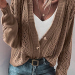 Dark Khaki Open Knit Drop Shoulder Sweater Cardigan