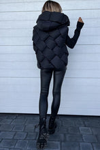 Black Quilted Zipper Front Hooded Vest Coat