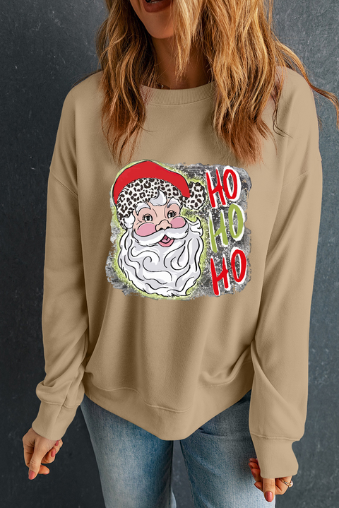 Khaki HOHOHO Santa Claus Drop Shoulder Christmas Sweatshirt