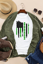 White St. Patricks Clover American Flag Print Crewneck Tee