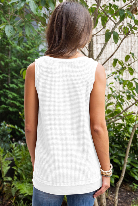 White Sequin Rugby Waffle Knit Tank