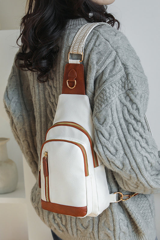 White Vintage PU Leather Zipped Crossbody Bag