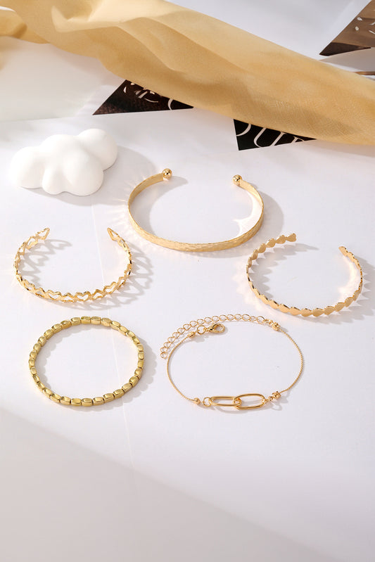 Gold Heart Plated Multi Layer Open Cuff Bracelet Set