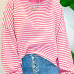 Pink Stripe Loose Drop Shoulder Long Sleeve Top