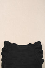 Black Wavy Textured Ruffle Sleeve Top