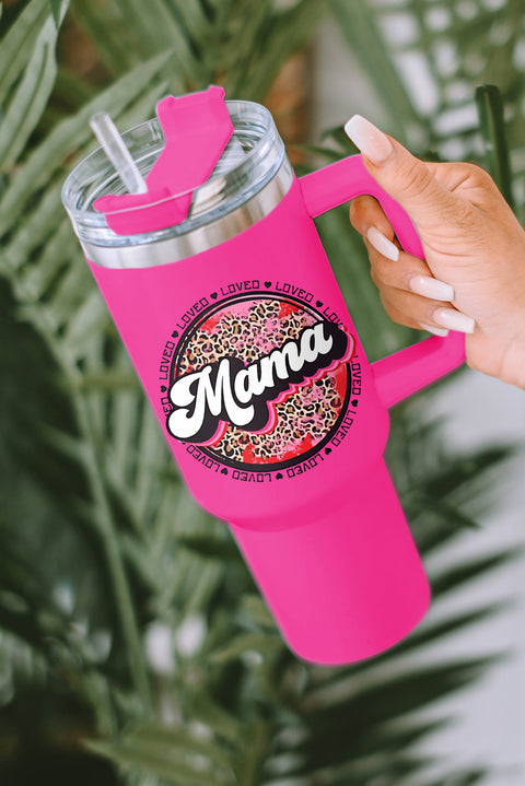 Taza aislante de acero inoxidable con estampado de leopardo Mama con asa de 40 oz