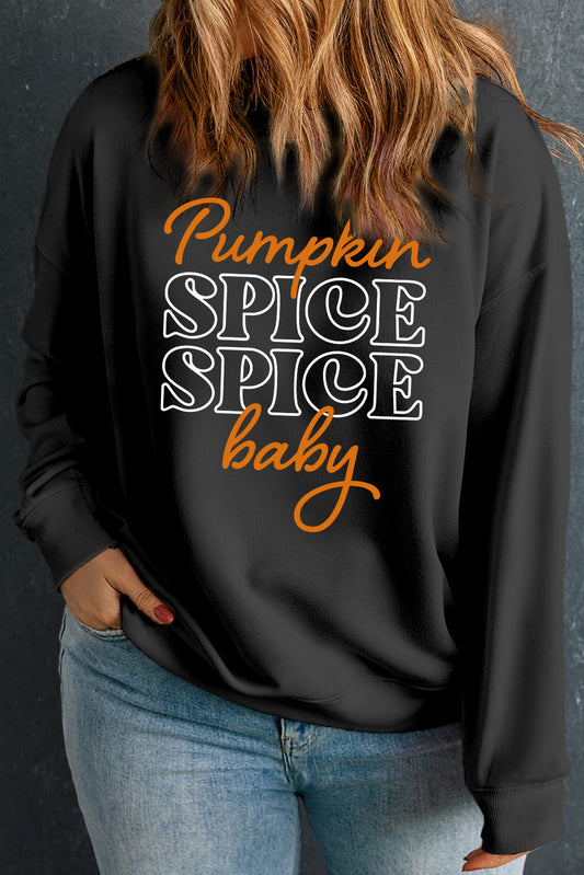 Black SPICE Pumpkin Baby Round Neck Plus Size Sweatshirt