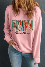 Pink Brushwork Merry Christmas Print Drop Shoulder Sweatshirt