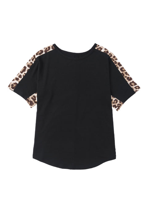 Leopard Splicing O-neck Short Sleeve T Shirt