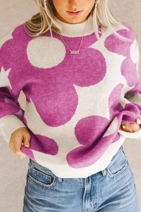 Khaki Big Flower Pattern Drop Shoulder Sweater