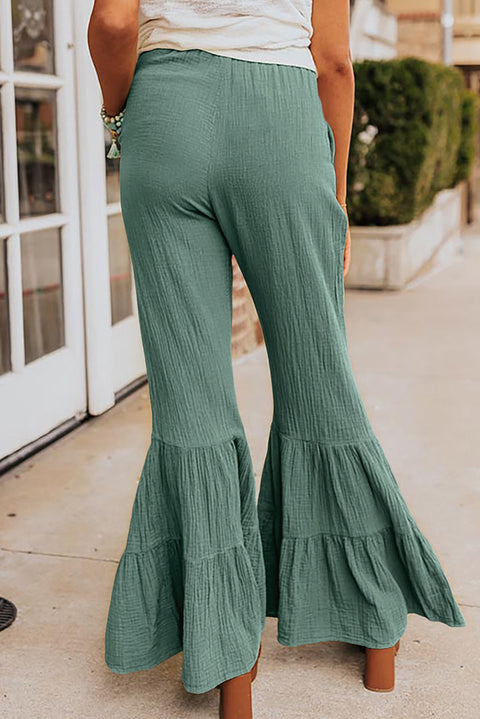 Textured High Waist Ruffled Bell Bottom Pants