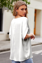 White Solid Color Satin V Neck Batwing Sleeve Blouse