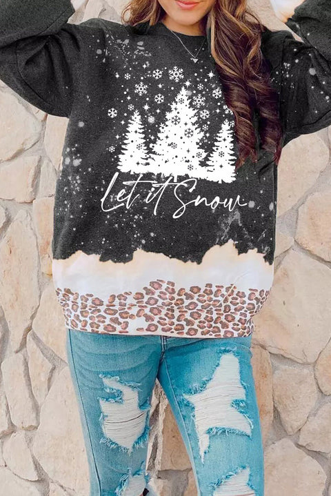 Snowy Christmas Graphic Leopard Bleached Sweatshirt