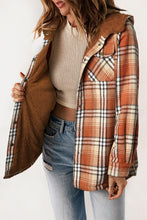 Blue Plaid Pattern Sherpa Lined Hooded Shacket