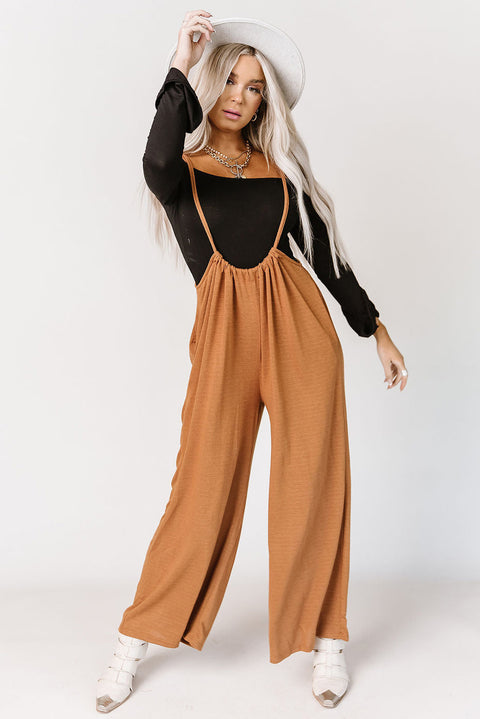 High Rise Wide Leg Suspender Pants