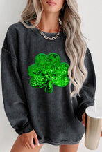 Black Sequin Embroidered Clover Corded Sweatshirt