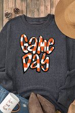 Dark Grey Chenille Checkered Game Day Graphic Drop Shoulder Corded Sweatshirt