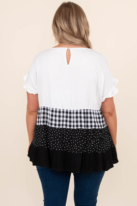 Plaid Dot Ruffled Plus Size Babydoll Top