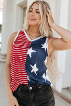 Multicolor Stripes Stars Print Knit Short Sleeves Top