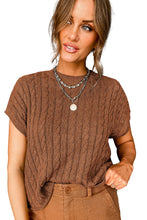 Chestnut Crew Neck Cable Knit Short Sleeve Sweater