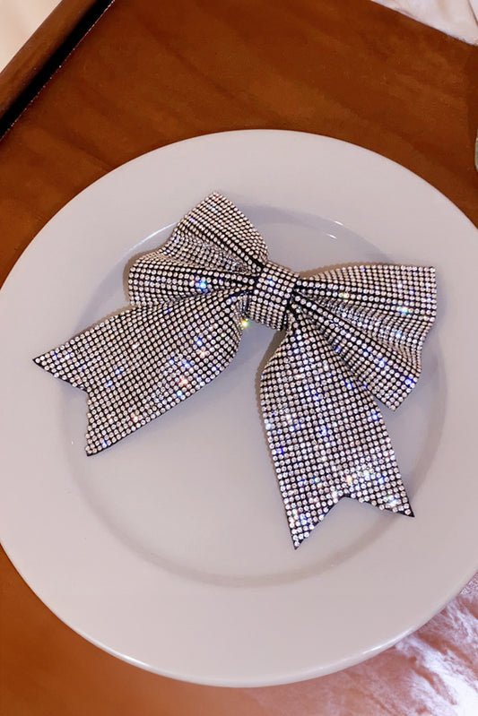 Silvery Rhinestone Large Bow Knot Hair Clip