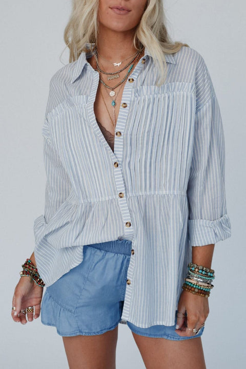 Sky Blue Stripe Striped Buttoned up Long Sleeve Shirt