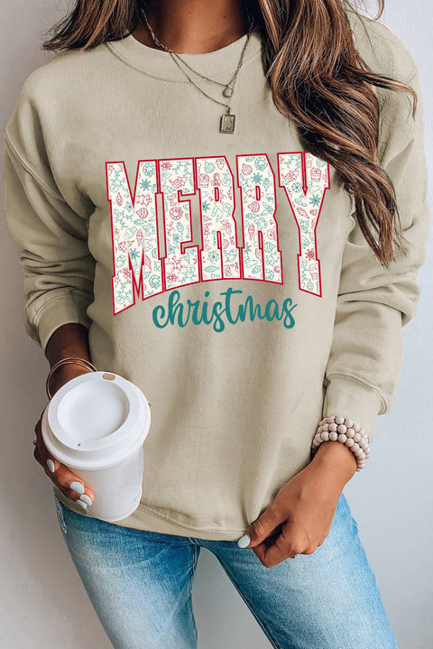 Parchment Festive Element Printed MERRY Christmas Graphic Sweatshirt