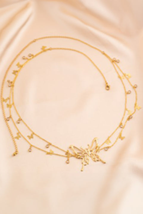 Gold Butterfly Decor Tassel Plate Alloy Layered Waist Chain