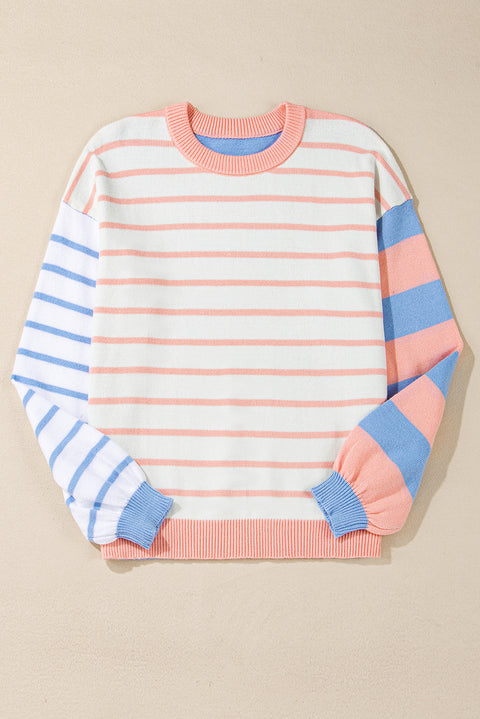 Pale Chestnut Colorblock Striped Drop Shoulder Cozy Sweater