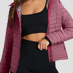 Burgundy Solid Color Quilted Zip-up Puffer Jacket