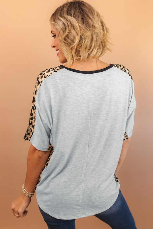 Gray MAMA Bolt Contrast Leopard Print Dolman Tee