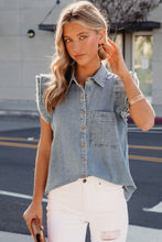 Beau Blue Frayed Ruffle Sleeve Denim Shirt