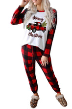 Christmas Pattern Plaid Color Block Two Piece Lounge Set