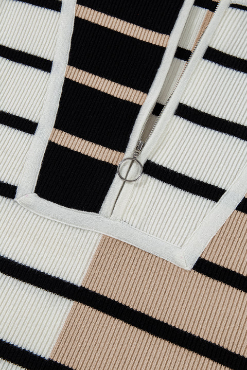 Black Stripe Colorblock Quarter Zip Collar Sweater Vest